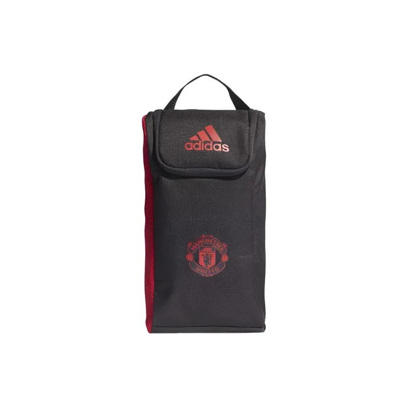 Adidas MANCHESTER UNITED THEATRE OF DREAMS Recycled Polyester Plain Weave Fabric Handbag Shoe Bag Unisex Black & Red-0