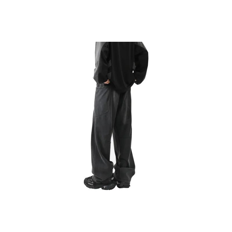 LA'T.WEEKEND Knitted Sports Pants Unisex Washed Black-1