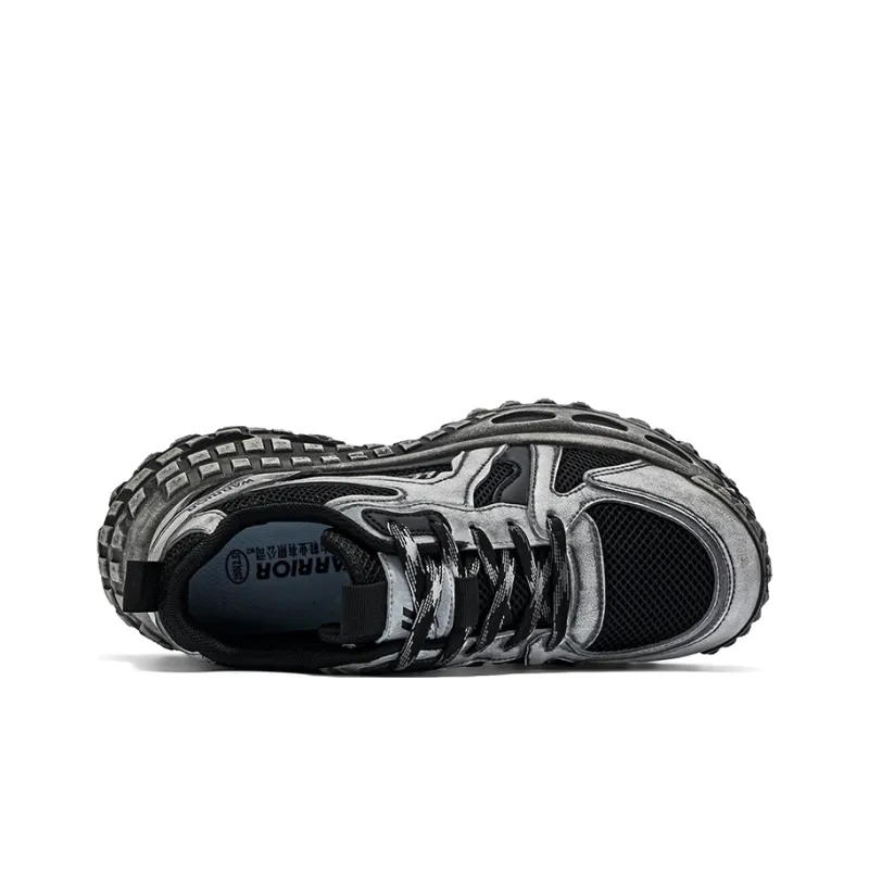 Warrior Height Increasing Wear Resistant Breathable Slip Resistant Low Top Chunky Sneakers Men's Gray Black-3