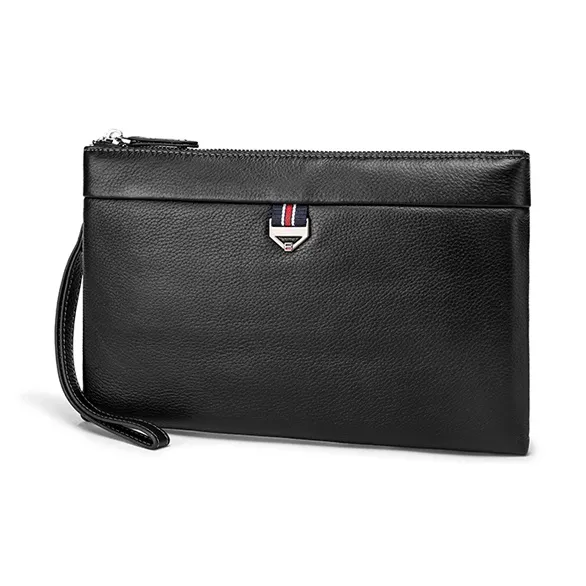 FAIRWHALE Top Grain Cow Leather Clutch Men's Elegant Black-1