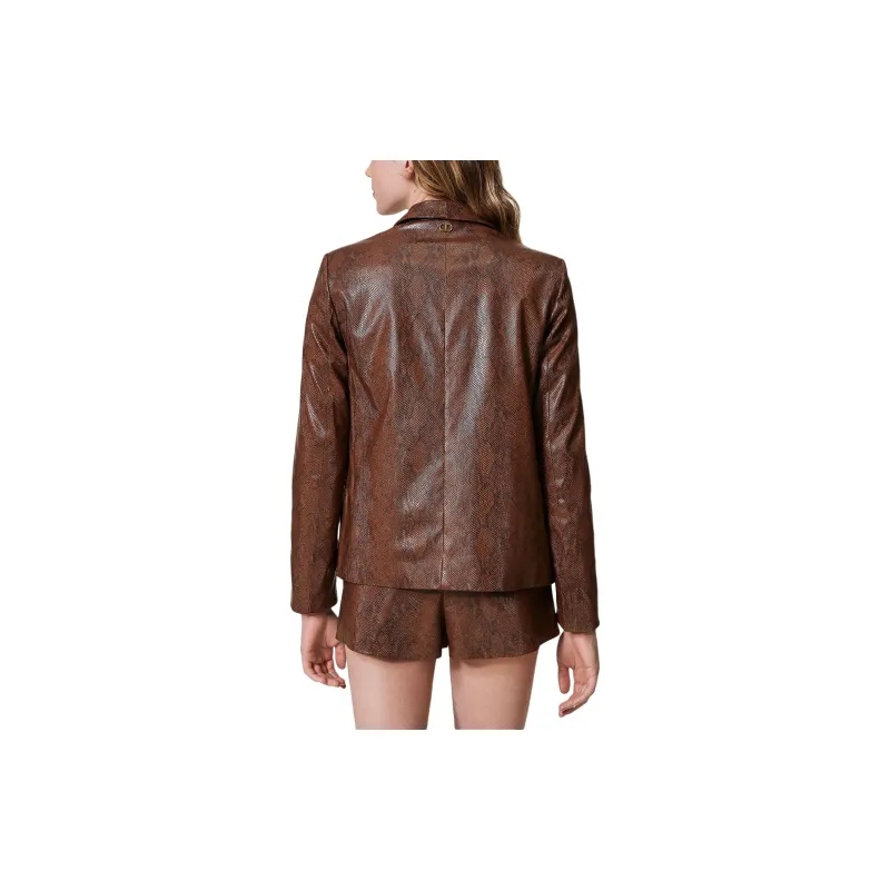 Twinset Lizard skin Effect Faux Leather Blazer-2