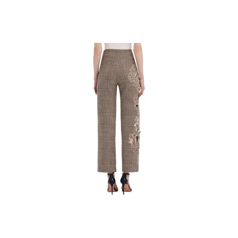 Oscar De La Renta Peony Guipure-appliqué Plaid Trousers-3