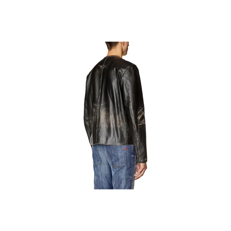 DIESEL Leather Jackets Men Black-4