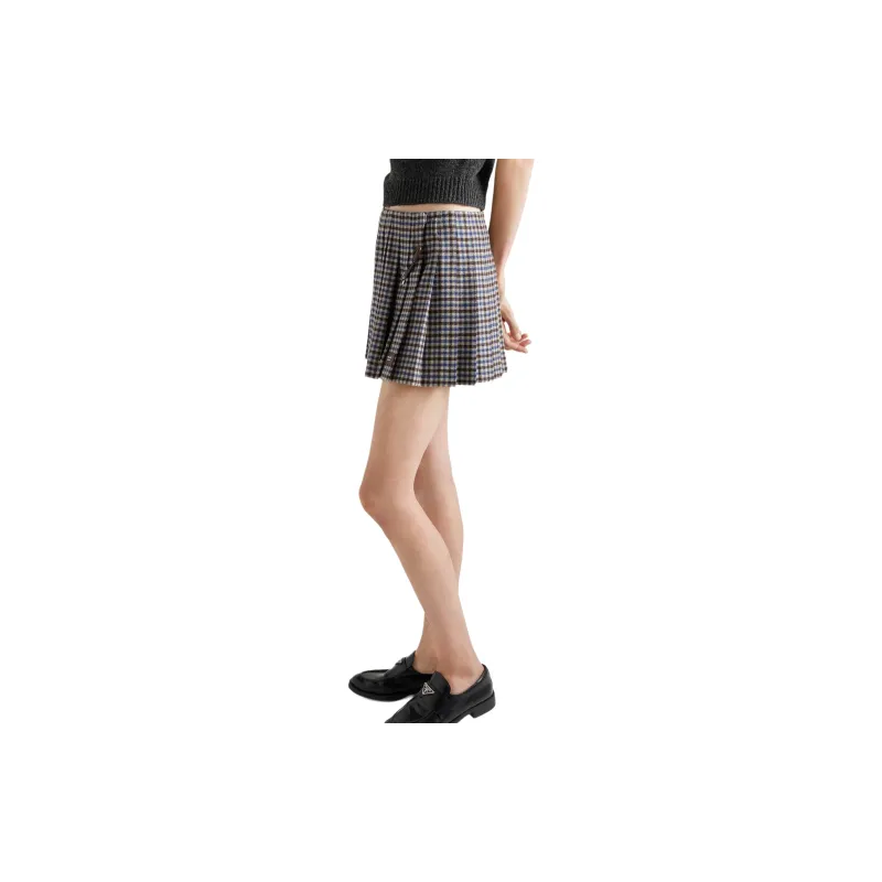 PRADA Checked Wool Mini Skirt-2