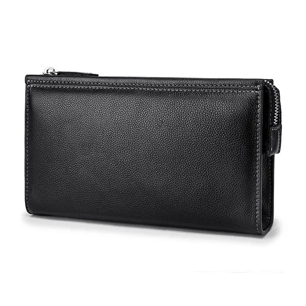FAIRWHALE Top Grain Cow Leather Clutch Men's Elegant Black-1