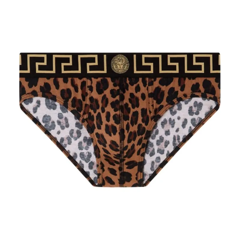 VERSACE Greca Border Leopard-print Briefs-0