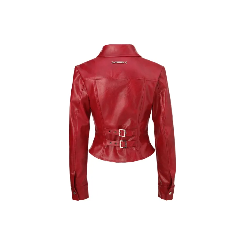 JYOSEI Leather Jacket Women's Red-1