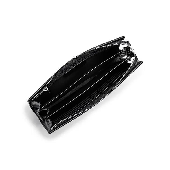 FAIRWHALE Top Grain Cow Leather Clutch Men's Elegant Black-6