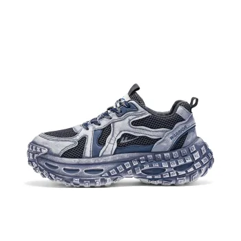 Warrior Height Increasing Wear Resistant Breathable Slip Resistant Low Top Chunky Sneakers Men's Gray Dark Blue