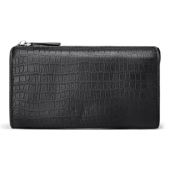 FAIRWHALE Top Grain Cow Leather Clutch Men's Elegant Black