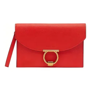 FERRAGAMO GANCINI Calfskin Clutch Women's Candy Apple Red