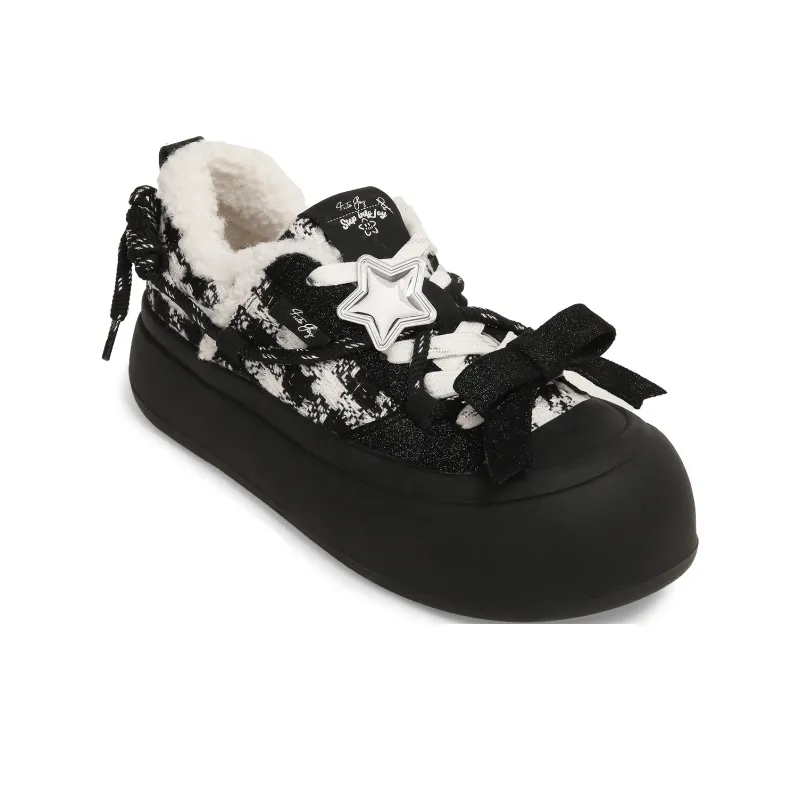 TTKJ Warm Cushioning Wear Resistant Height Increasing Low Top Skateboard Shoes Women's Checkerboard Black-2