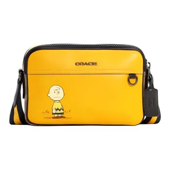 COACH Snoopy Collaboration Graham Cowhide Leather Camera Bag, Shoulder Bag, Crossbody Bag Men's Yellow
