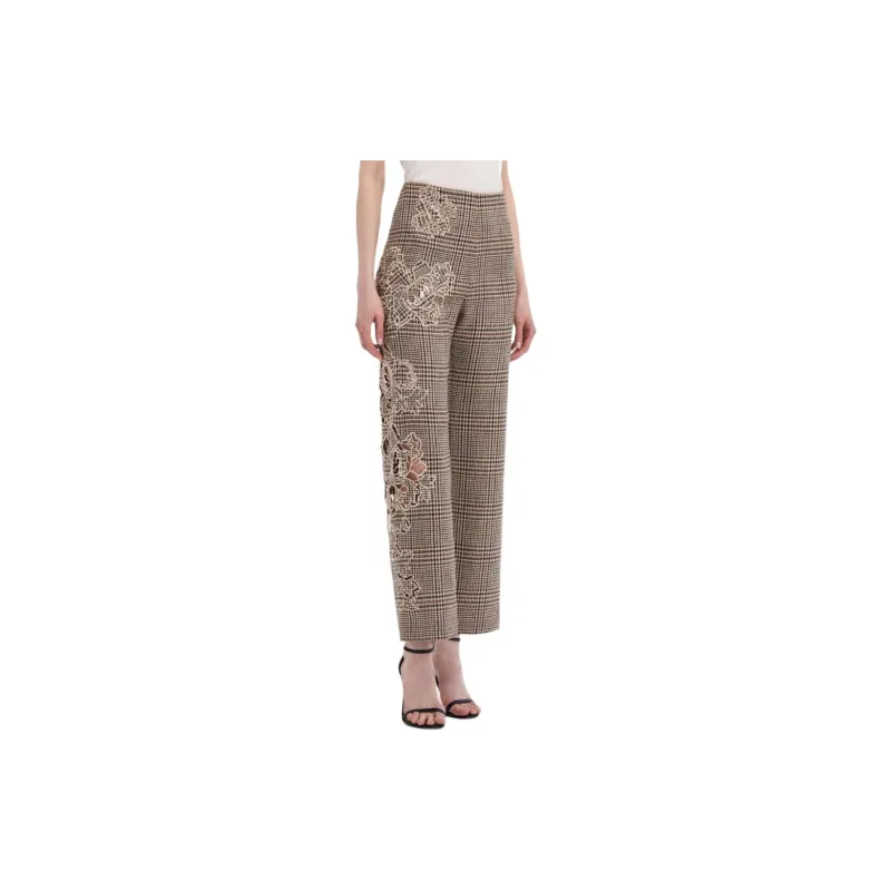 Oscar De La Renta Peony Guipure-appliqué Plaid Trousers-4