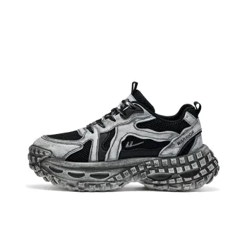 Warrior Height Increasing Wear Resistant Breathable Slip Resistant Low Top Chunky Sneakers Men's Gray Black