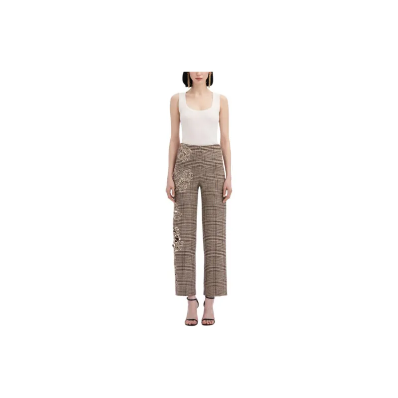 Oscar De La Renta Peony Guipure-appliqué Plaid Trousers-1