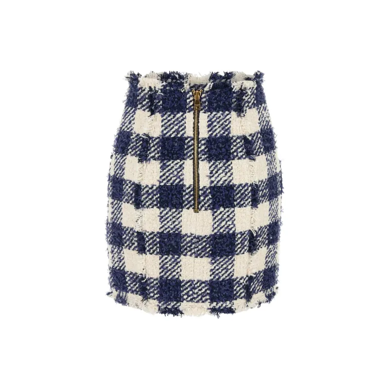 BALMAIN Button Embellished Tweed Short Skirt-1