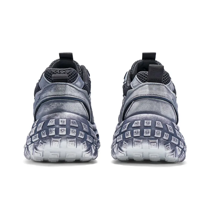 Warrior Height Increasing Wear Resistant Breathable Slip Resistant Low Top Chunky Sneakers Men's Gray Dark Blue-4