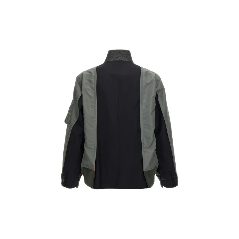 Sacai Contrast Panel Zip Up Long Sleeved Jacket-1