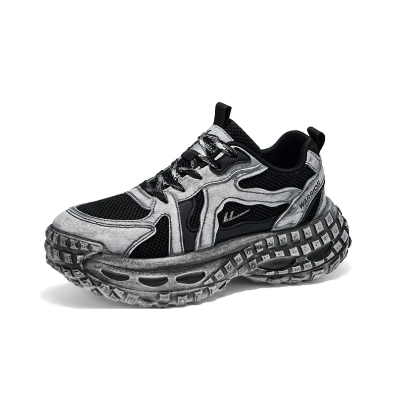 Warrior Height Increasing Wear Resistant Breathable Slip Resistant Low Top Chunky Sneakers Men's Gray Black-2