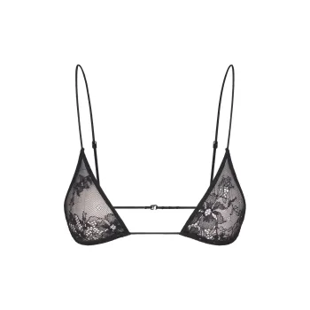 SKIMS FW24 ULTRA FINE LACE MICRO TRIANGLE BRALETTE Bra Women's 1 Pack ONYX/Onyx