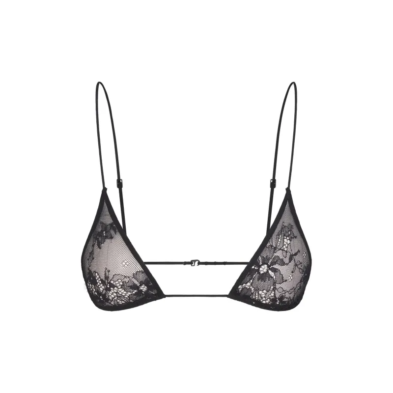 SKIMS FW24 ULTRA FINE LACE MICRO TRIANGLE BRALETTE Bra Women's 1 Pack ONYX/Onyx-0