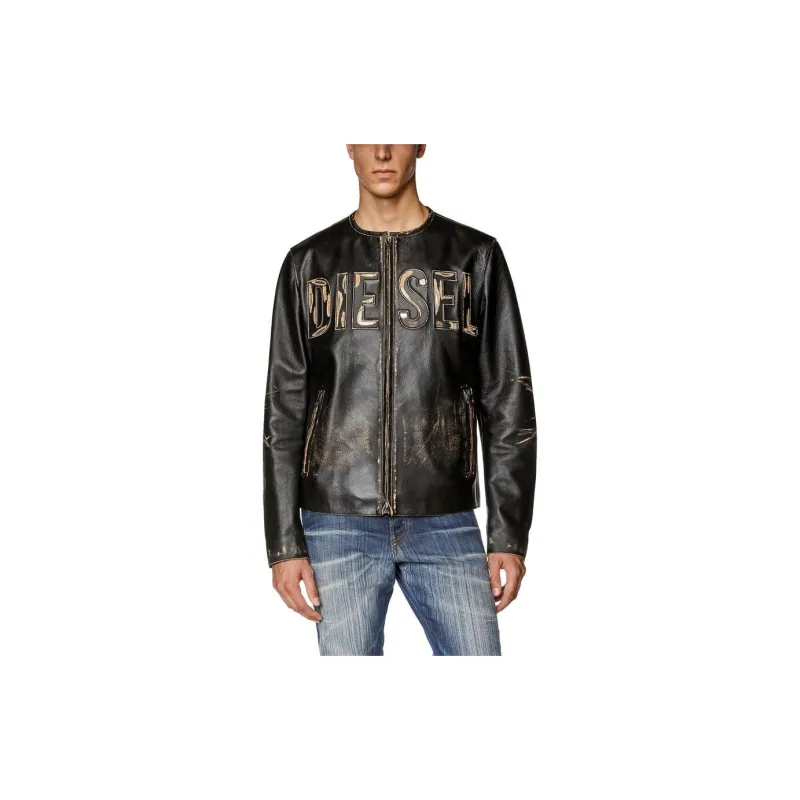 DIESEL Leather Jackets Men Black-3