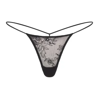 SKIMS FW24 ULTRA FINE LACE MICRO THONG Underpants Women's 1 Pack ONYX/Onyx