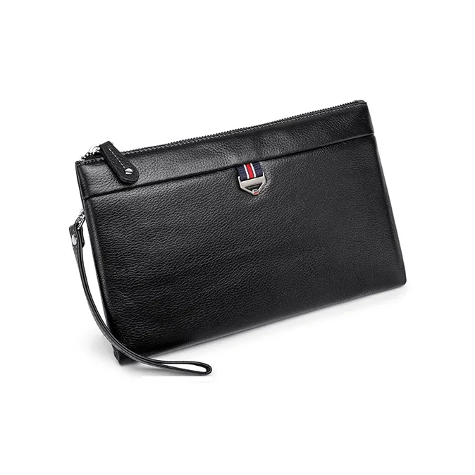 FAIRWHALE Top Grain Cow Leather Clutch Men's Elegant Black-5