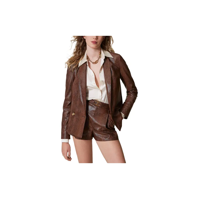 Twinset Lizard skin Effect Faux Leather Blazer-1