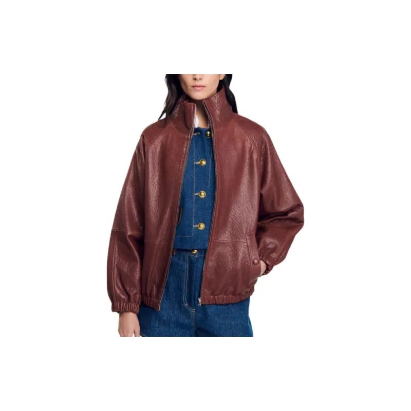Sandro Zip up Leather Jacket-1