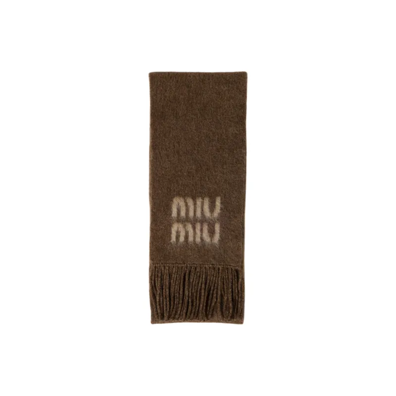 MIU MIU Wool Mohair Fabric Knit Scarves Unisex Brown-0