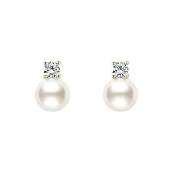 NATURALLYJOJO 925 Sterling Silver Needle Zircon Freshwater Pearl Earrings Women's Gold/Silver