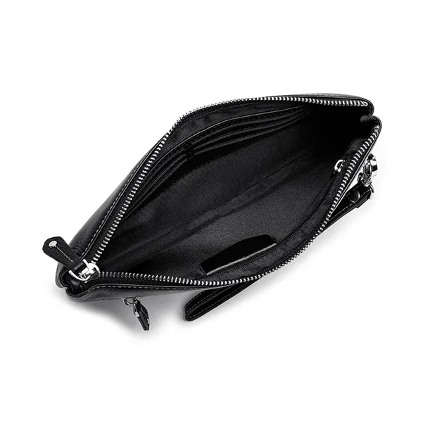 FAIRWHALE Top Grain Cow Leather Clutch Men's Elegant Black-6