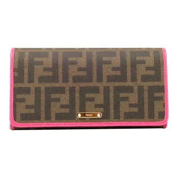 FENDI PVC Polyvinyl Chloride With Leather Wallet Women's Brown & Fuchsia