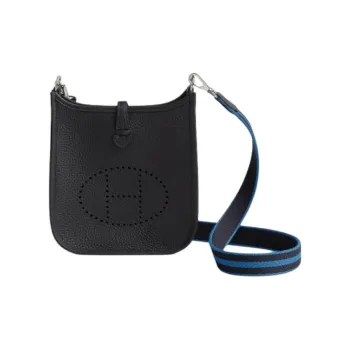 HERMES Evelyne Clemence Bullock Leather Ivorie Crossbody Bag Shoulder Bag Women's Navy Blue & Indigo & Zanzibar Blue