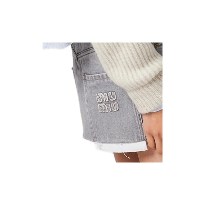 MIU MIU Logo embroidered Denim Miniskirt-5