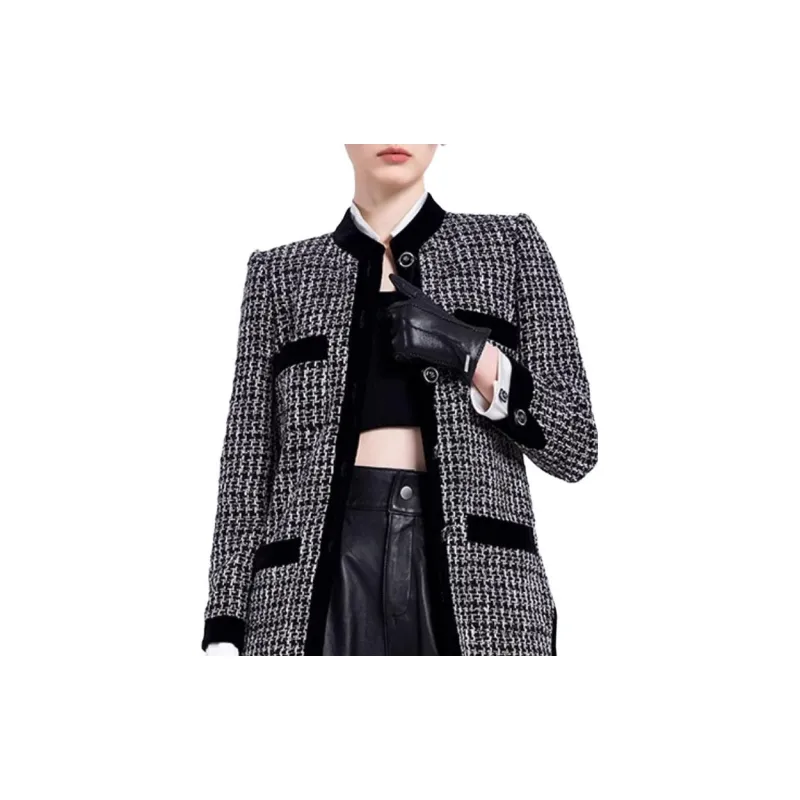 BESIONIA FW23 Coats Women's Black White Plaid-5