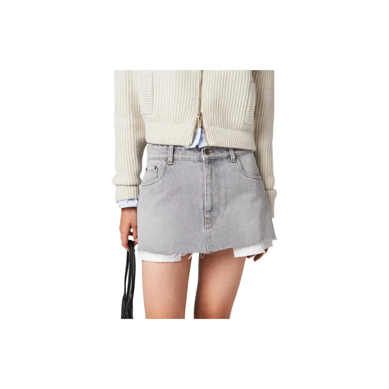 MIU MIU Logo embroidered Denim Miniskirt-2