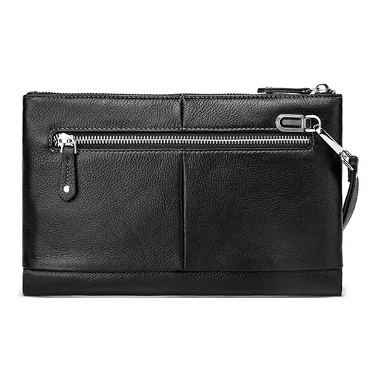 FAIRWHALE Top Grain Cow Leather Clutch Men's Elegant Black-3