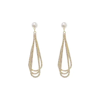 NATURALLYJOJO 925 Sterling Silver Needle Zircon Faux Pearl Earrings Women's Gold