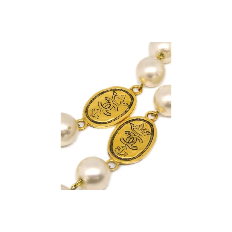 CHANEL 1986 1992 Logo Faux pearl Necklace-1