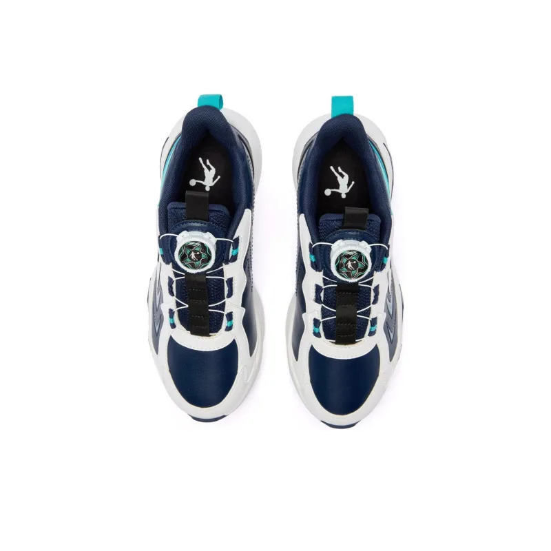 QIAODAN Anti Slip Wear Resistant Low Top Kids' Running Shoes White Blue Teenagers-3