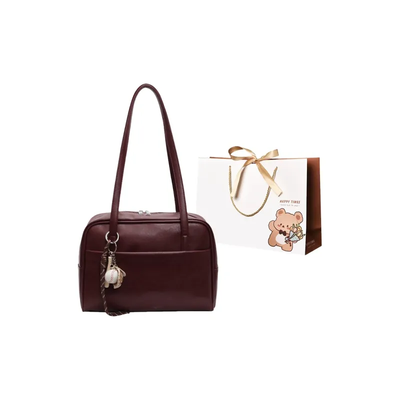 ERANGBEAR PU Handbag Shoulder Bag Women's Black Burgundy Coffee Brown-2