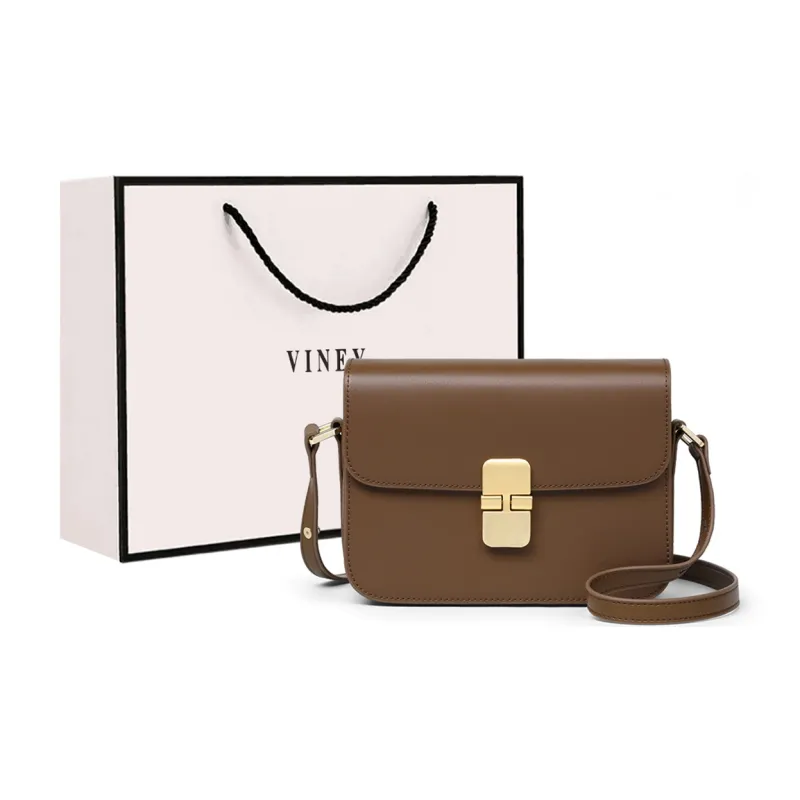 VINEY Cow Leather With Synthetic Leather Shoulder Bag, Crossbody Bag, Small Square Bag Regular Women's Black-15