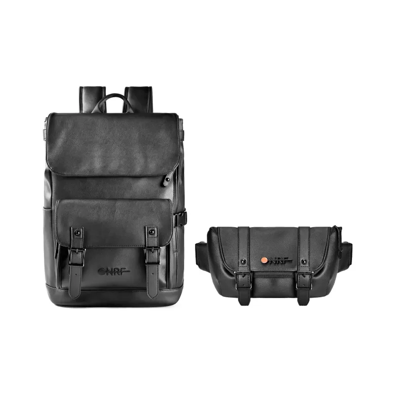 ONRF PVC Leather Backpack Travel Bag Laptop Bag For Students Tubas Unisex Black-34