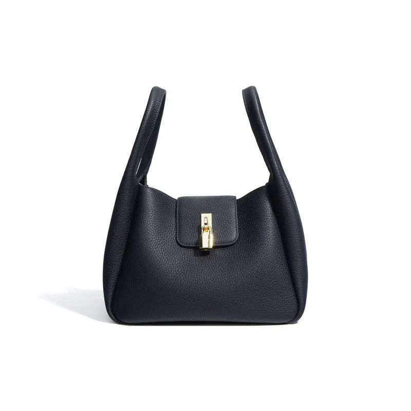 NIUMJ Top Grain Cow Leather Shoulder Bag Crossbody Bag Handbag Regular Women's Elephant Gray/Amber Gold/Midnight Blue-5