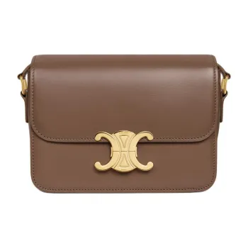 CELINE Triomphe Calfskin Shoulder Bag Crossbody Bag Women's Shiny Brown