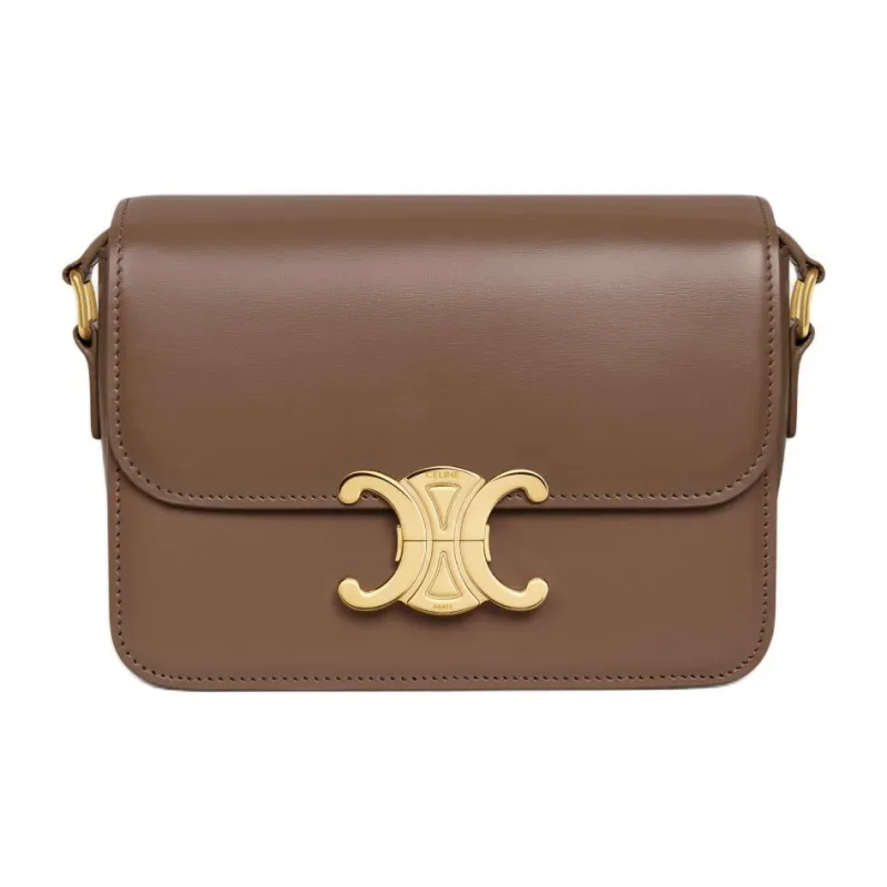 CELINE Triomphe Calfskin Shoulder Bag Crossbody Bag Women's Shiny Brown-0