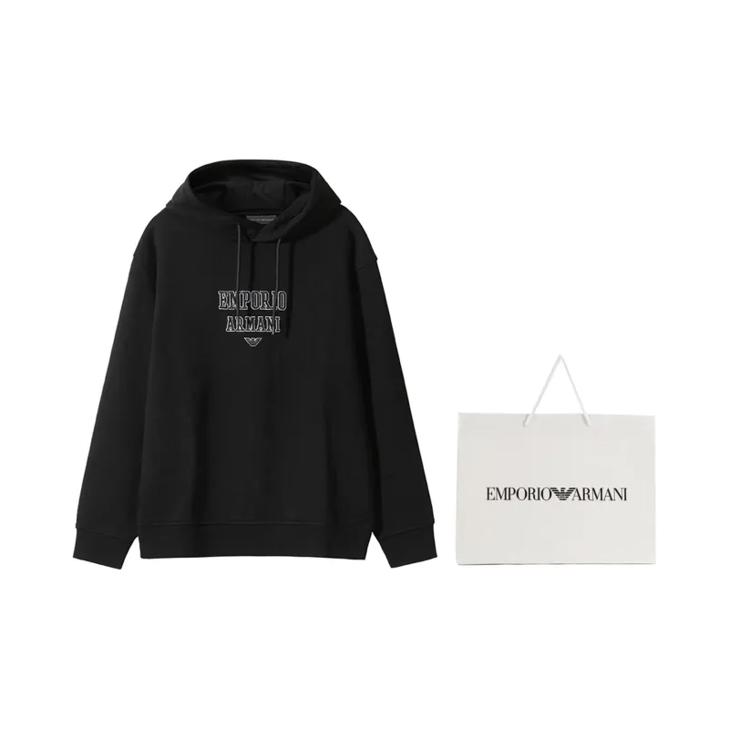 EMPORIO ARMANI Logo Embroidered Drawstring Hoodie-2